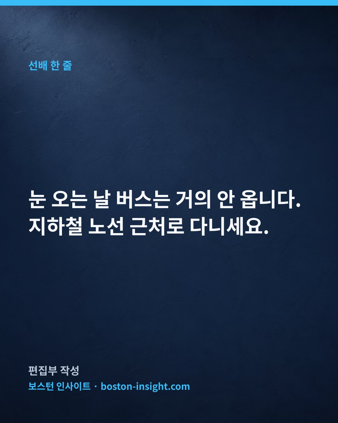 눈 오는 날 버스는 거의 안 옵니다. 지하철 노선 근처로 다니세요.